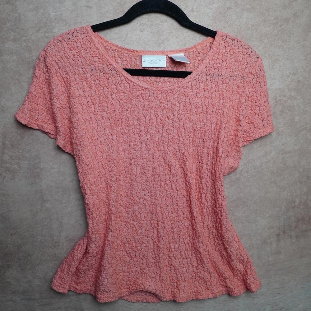 Worthington Coral Textured Knit Top XL Short Sleeve Blouse